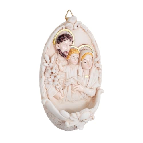 Image of KOMI Holy Family Resin Holy Water Font for Home Altar Wall Hanging Decor Catholic Gifts