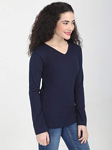 Image of FLEXIMAA Women's Cotton Plain V Neck Full Sleeve T-Shirt