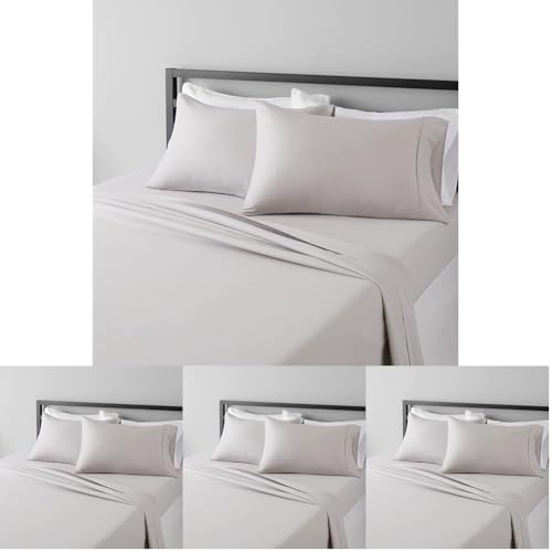 Image of Amazon Basics Lightweight Super Soft,Breathable,Wrinkle-Free,Brushed Microfiber 4-Piece Bed Sheet Set with 14-Inch Deep Pockets,King,Light Gray,Solid,(Pack of 4)