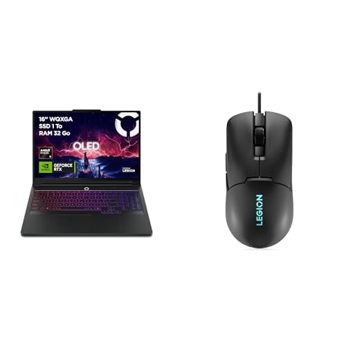 Lenovo Legion Pro 7 16AFR10H - Ordinateur Portable Gaming 16'' OLED 240Hz (AMD Ryzen 9 9955HX, RAM 32Go, SSD 1To, NVIDIA RTX 5070 Ti 12GB, Windows 11) Clavier rétroéclairé RGB AZERTY Français - Noir