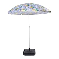 OHS Garden Parasol Umbrella, Blue/White Lemon Print Outdoor Garden Umbrellas UV Resistant Sun Shade with Sturdy Pole & Tilt Windproof Beach Patio Umbrella, 1.8m