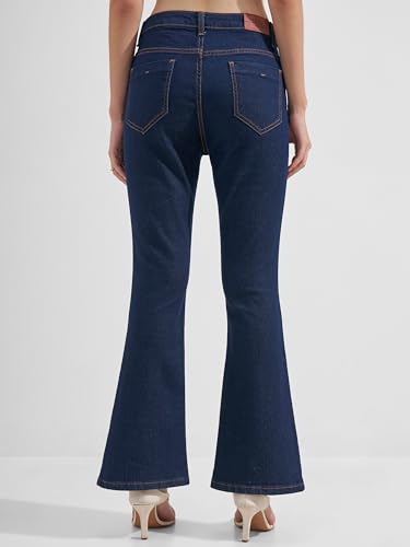 Image of Tokyo Talkies Women Blue Solid Mid Rise Bootcut Jeans