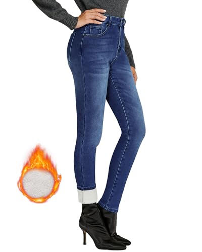 Vetinee Womens Jeans High Waisted Fleece Lined Skinny Jeans Women Slim Fit Denim Fleece Jeggings Womens Pants Pants for Women Trendy Western Outfit for Women Darkness Blue Small Fits Size 4 / Size 6