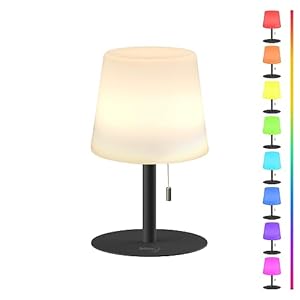 Warm & RGB Cordless Lamp for Outdoor Patio Decor | Battery Powered | Farmhouse Table Lamp | White Desk Lamps for College Dorm Room | Shower Lamps Waterproof Lampshade & Metal Base