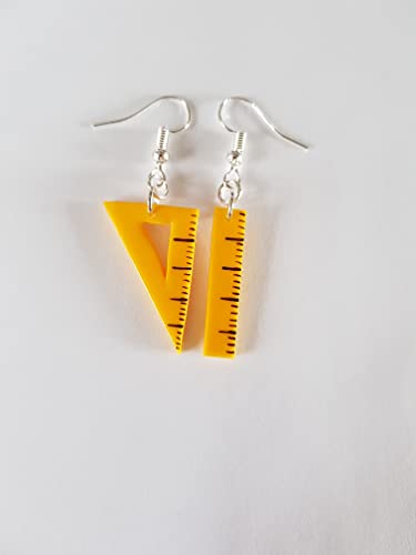 cadeau école,boucles d'oreilles équerre,règle,maîtresse,rigolo, équerre jaune,cadeau maitresse,boucles d'oreilles – vue 4