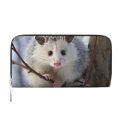 Pu Leather Wallet For Women Girl, Zip Around Credit Card Holder Opossum In Snow Long Wallet Clutch Purse Waterproof Travel Handbag