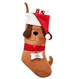 ALIBBON 17 Inches Dog Christmas Stockings Large Brown Dog with Christmas Hat Christmas Stockings Dog Pet Stockings Hanging Stockings for Fireplace Christmas Decor