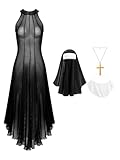 Hularka Women's Sexy Nun Costume Mesh Sheer Gothic Dress Priest Halloween Fancy Dress Outfits Black 4X-Large