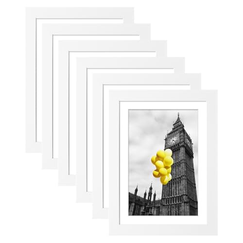 BSRHOME 5x7 Picture Frame Set of 6, Display 4x6 with Mat or 5x7 Without Mat, Photo Frames for Wall Mounting or Table Top Display,Collage Wall Decor Gallery Wall Frame Set,White