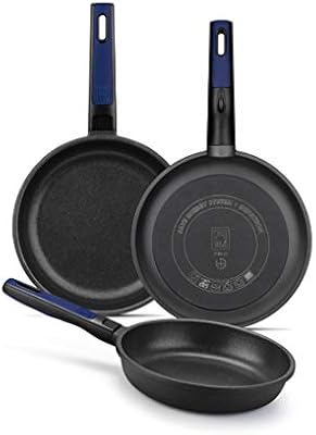 BRA Advanced Set de sartenes, aluminio fundido antiadherente sin PFOA, de rendimiento superior, resistencia a los arañazos y a la abrasión, apta para Inducción, Negro 18|22|26 cm