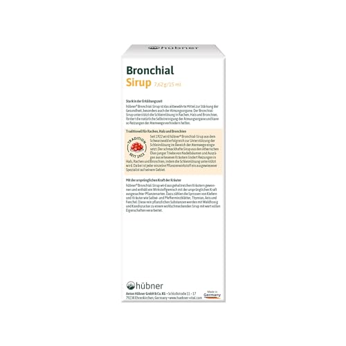 hübner® Bronchial-Sirup – Mit Thymian & Salbei, unterstützt die natürliche Reinigung der Atemwege, ohne Alkohol, Laktose & Gluten, ideal für Hals & Bronchien in der Erkältungszeit, vegetarisch