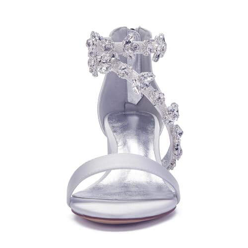Image of Anna's Bridal Women's Low Block Heel Sandals Chunky Ankle Strap Crystal Wedding Dress Shoes Low Heel Comfortable Pump Sandals