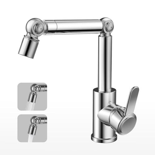 QHENS Miscelatore Lavabo Bagno, Prolunga Rubinetto Bagno, Rubinetto lavabo alto Girevole 360° con 2 Modalità ＆ Braccio Regolabile, Antigoccia ＆Anticalcare, Aeratore Rimovibile, Cromato