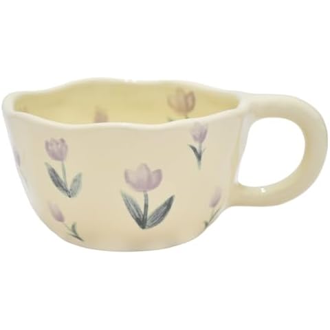Peclek 8.5 oz Elegant Floral Ceramic Mug Coffee Cup with Flower Decorations, 250ml Spring Drinkware for Valentine's Day, Christmas, Mother's Day, Birthday Gifts for Her, Girlfriend, Mom (Tulip) Cover