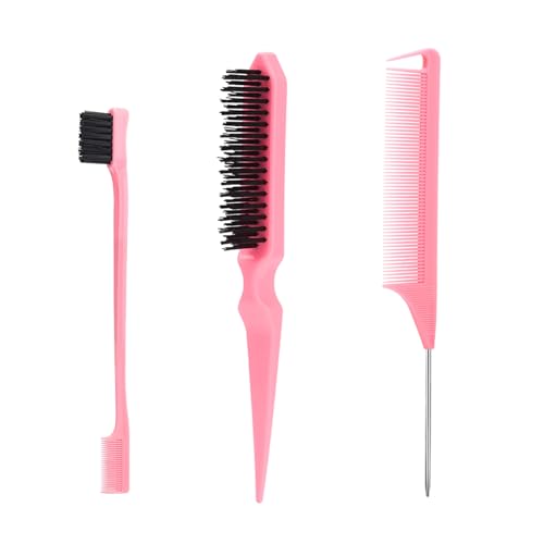 Image of SWEET VIEW 3 Pcs Slick Back Hair Brush, Rat Tail Comb, Edge | Bristle Brush, Hair Accessories for Girls, Kids, Toddlers Sleek Ponytail/Bun, Edge Control and Smoothing Baby Hair & Flyaways