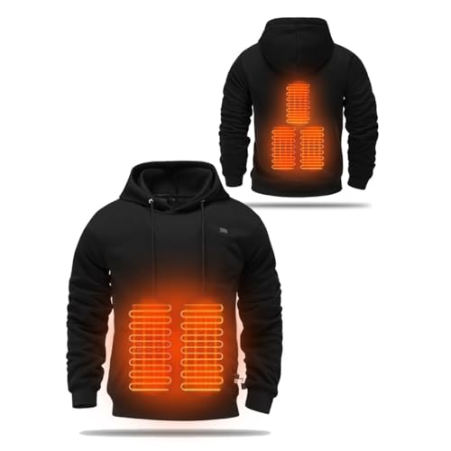 Heated Hoodie for Men Women USB Thermal Hooded Sweatshirt with 3 Heating Settings 5 Heating Zones Winter Heated Pullover Hoodies Warming Coats Jacket Tops (Power Bank Not Included)