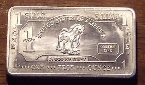 CMC Mint 1 Troy Ounce .999 Fine Zinc Bullion Bar, Horse or Buffalo Design, Collectible Craft Bar Zinc, Horse