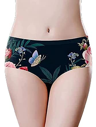 Image of Women Seamless Underwear Invisible Bikini No Show Nylon Spandex Women Panties Printed Assorted Colour Pack of 4