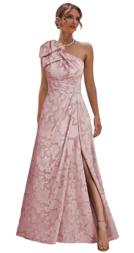 One Shoulder Mother of The Bride Dresses for Women Jacquard Floral Wedding Guest Formal Dress with Bow