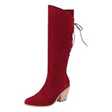 Women's Over The Knee High Tall Square Toe Block Heel Boots for Women Wide Calf Tall Boots Stacked Heel Buckle Boots Rain Boots Cowboy Western Pull On Side Zipper Combat men boots boots O54-Red