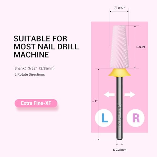 Image of MelodySusie 5 in 1 Nail Drill Bits, 3 /32'' Ceramic Cross Cut Bits, Suitable for Manicure Pedicure Cuticle Gel Polishing, Pink, Series Bit-M, Extra Fine