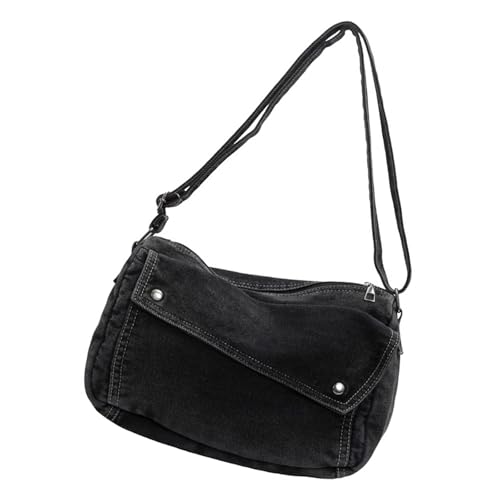 Greabuy Bolsos de hombro para mujer, bolso cruzado con estilo vaquero para mujeres y hombres, versátil bolso de hombro de gran capacidad con correa ajustable, bolsa de compras para mujer, Black