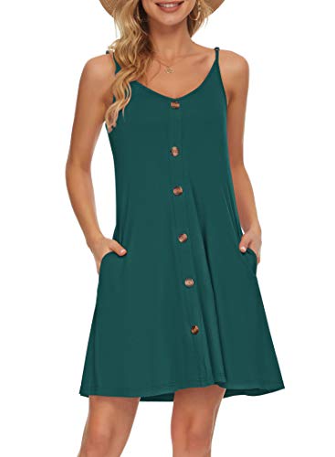 Image of MISFAY Women's Summer Spaghetti Strap Casual Swing Tank Beach Cover Up Dress with Pockets