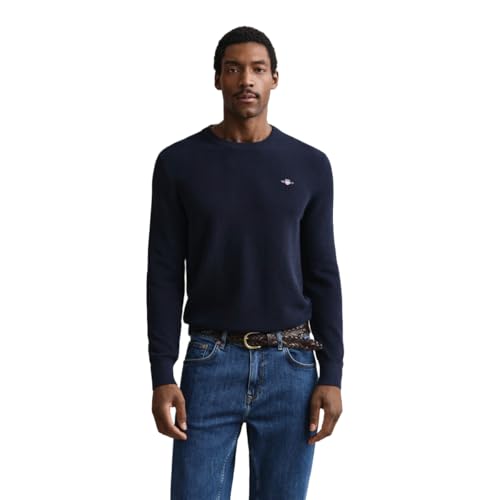 Pull C-Neck Gant homme en coton micro-texturé de qualité supérieure