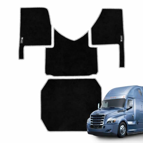 Carpet Floor Mat Set Compatible with Freightliner Cascadia 126 (Automatic) Custom Fit Full Cab Interior Floor Liners Heavy Duty Carpet Easy Clean (Black/Grey)