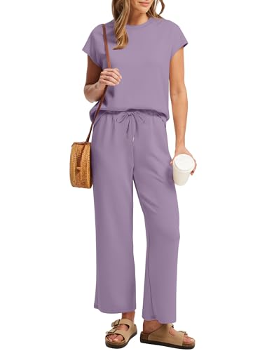 Image of Sampeel Two Piece Sets for Women Summer Vacation Outfits Cap Sleeve Tops Lounge Matching Sets Clothing Beach Fashion Clothes