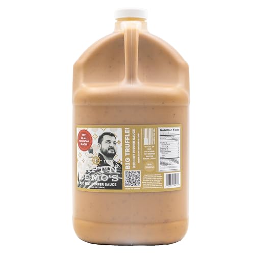 Image of CAPTAIN DEMO's BIG TRUFFLE Red Hot Pepper Sauce - 1 Gallon Bottle, Gourmet Hot Sauce Withb Black & White Truffle Oil, Garlic, Hot Honey Heat - Never Leave Home Without Capt'n Demo!