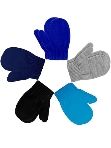 Image of Boao 5 Pairs Toddler Mittens Magic Stretch Black Kids Winter Knitted Gloves Multicolor Newborn Warm Gloves for Boys and Girls