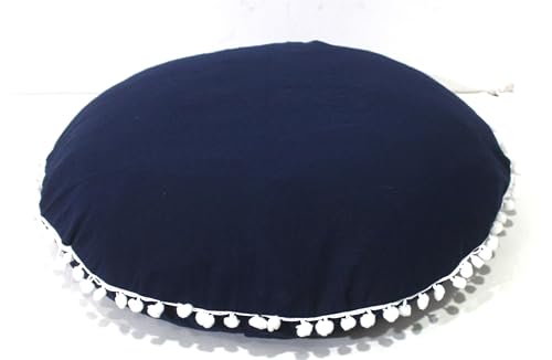 CRAFT KALA Meditation Floor Pillow Cover, Round Large Pillows Cover Seating for Adults, Bohemian Mandala Circle Cushions Cover for Outdoor Fireplace Yoga Living Room (Blue, 32