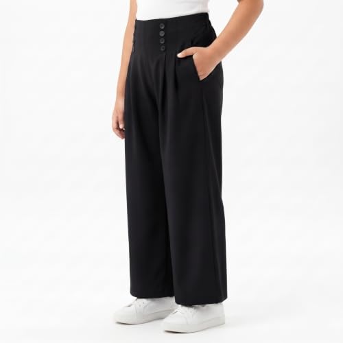 Image of Girls Straight Fit Trousers | High Waisted Wide Leg Pants for Kids