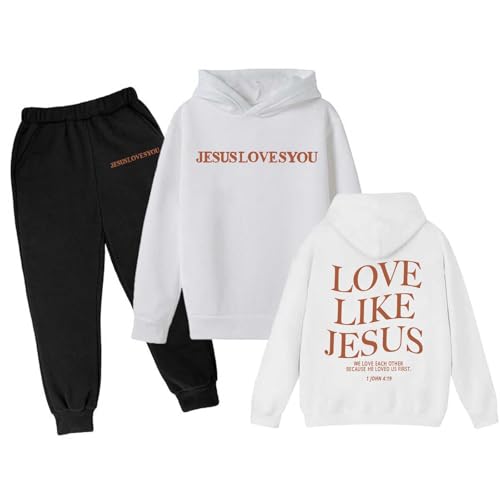 Jesus Loves You Girls Boys 2 Piece Sweatsuits Sets Sweatshirts Hooded and Jogger Sweatpants Clothing Sets for Kids