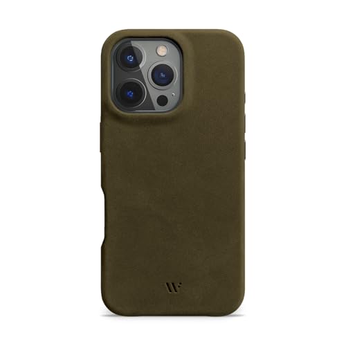 WIIUKA Hülle für iPhone 16 Pro Max Leder aus Deutschland Lederhülle extra Dünn Premium Handyhülle Case Qi skiin More Vintage Oliv