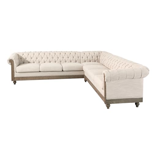 Image of Merax Chesterfield Sofa, Retro Upholstered 6 Seater Rolled Arm Couch for Living Room Bedroom Office, Beige