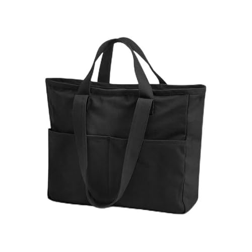 Westford Mill - Double Handle Cargo Pocket Tote - Unisex-Adults, Black, 42 cm x 37 cm x 15 cm, Cotton Canvas