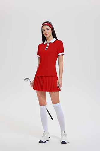 Image of Tennis Skirt Sets for Women Zipper Color Block High Waisted Golf Polo Two Piece Skirt Set Women 2 Piece Outfits