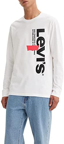 Levi's Men's Relaxed Graphic Long Sleeve T-Shirt, (New) Vertical White Graphic, X-Small