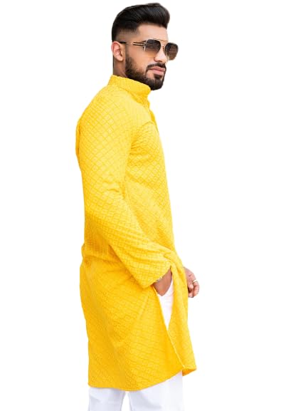 Image of Men's Floral Embroidered Cotton Rich Traditional and Lakhnavi Ethnic Wear Straight Partywear Kurta Set Pack Of 01.