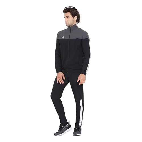 Image of Nivia Carboxy - 2 Track Suit /Sportswear Regular Fit Track Suits /Athletic Gym Running Jogging Suit Set (Black /Dark Grey /White, L)