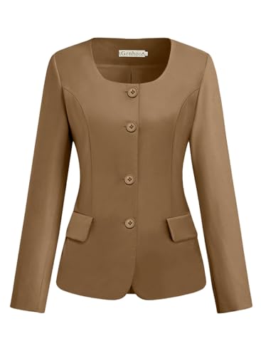 Genhoo Womens Business Casual Blazers Button Down Long Sleeve Full Lining Work Office Suit Jacket Outfit with Padded Shoulder