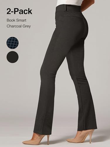 Conceited 2-Pack Stretch Slacks for Women - Wear to Work - Bootcut Dress Pants with Pockets - Book Smart, Charcoal - (Small)3
