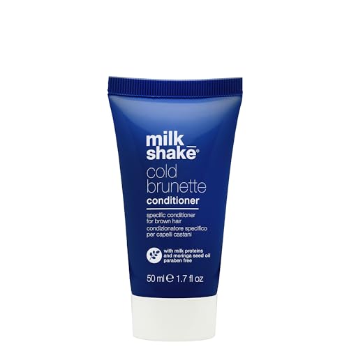 milk_shake cold brunette conditioner | toning conditioner with blue pigment to correct red and orange tones in brown hair | nourishes smooths and protects color 1.7 fl oz / 50 mL