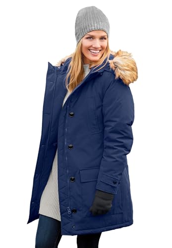 Image of Woman Within Plus Size Arctic Parka Jacket & Hood 34" Long Down Blend Winter Coat - 2X, Evening Blue