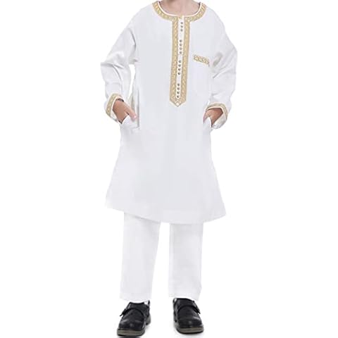 Arab Middle East Kaftan Muslim Boys Robes - Kids Long Sleeve Islamic Abaya Dubai Robe Saudi Arabia Ethnic Kaftans Prayer Clothing Cover