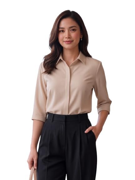 Image of Style Quotient Women Solid Aqua Green Polycrepe Formal Shirt