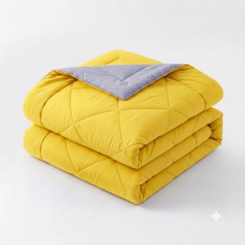 Image of 220 GSM Comforter Set Double Bed | Microfiber Reversible AC Blanket Duvet Quilt for Double Bed King Size for Summer (Yellow & Silver)