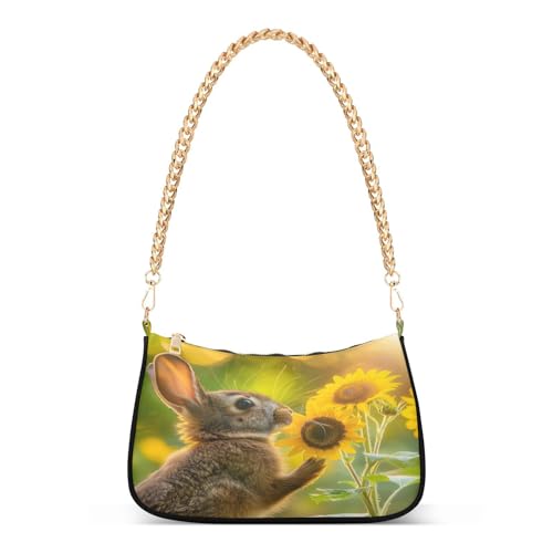 Shoulder Bags for Women Rabbit Sunflower Tote HandBag Shoulder Bags purse with Chain Zipper Closure